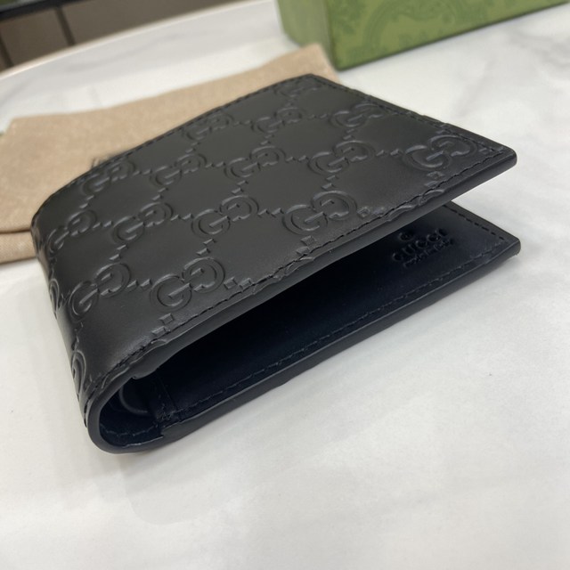 gucci專櫃2024新款壓花原廠皮男士短夾 古馳飾GG細節錢包 jcp2373